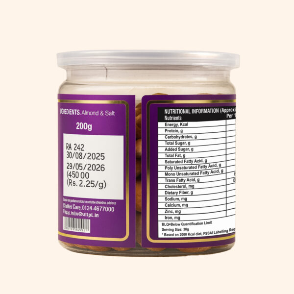 8AM Roasted Almonds Can, 200g - Image 2