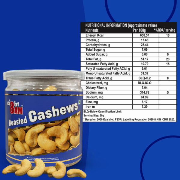 8AM Roasted Cashews Can, 200g - Image 3