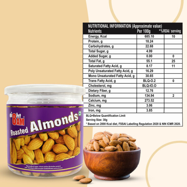 8AM Roasted Almonds Can, 200g - Image 3