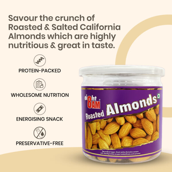 8AM Roasted Almonds Can, 200g - Image 4