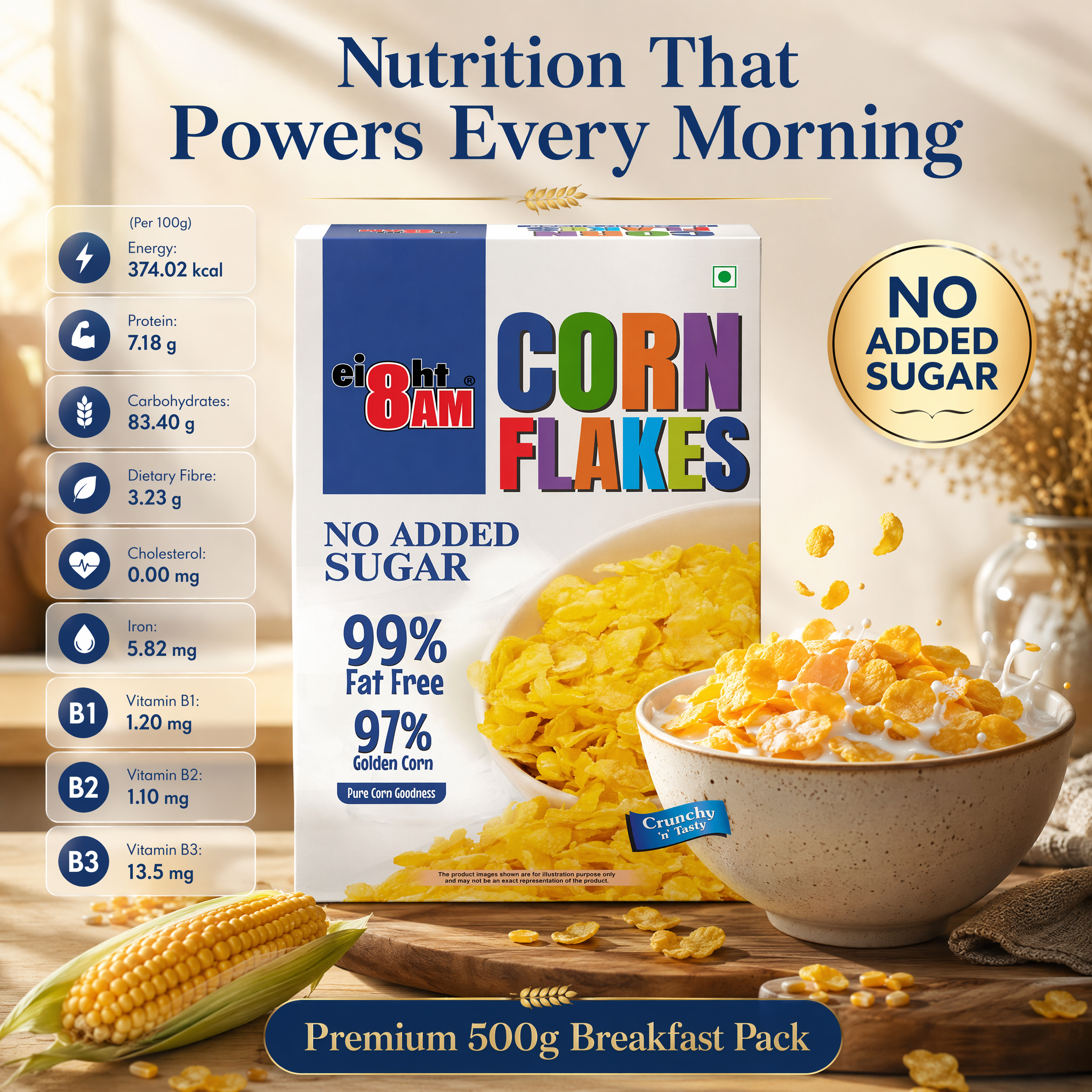 8AM Corn Flakes No Added Sugar, 500g - Image 8