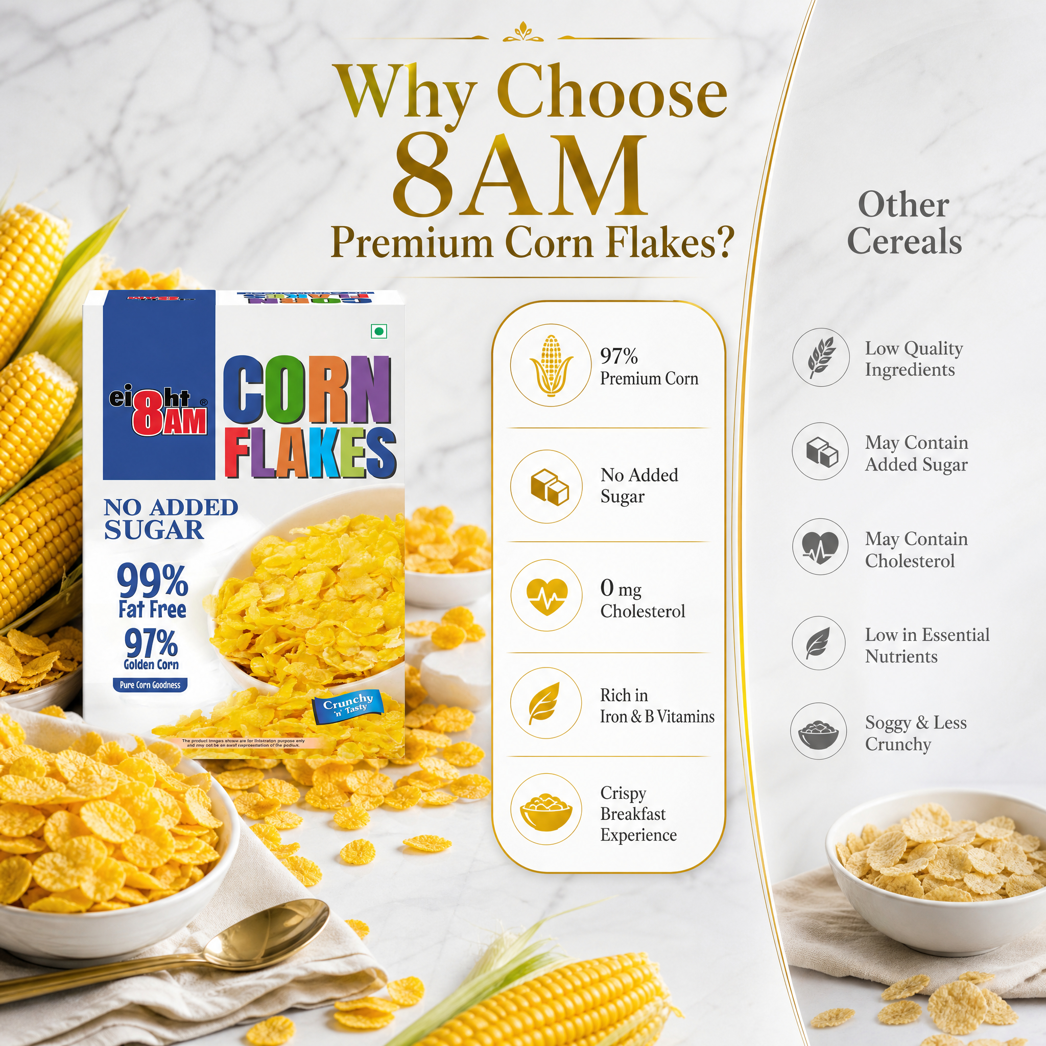 8AM Corn Flakes No Added Sugar, 500g - Image 3