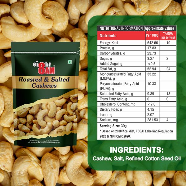 8AM Roasted Cashews Pouch, 200g - Image 3