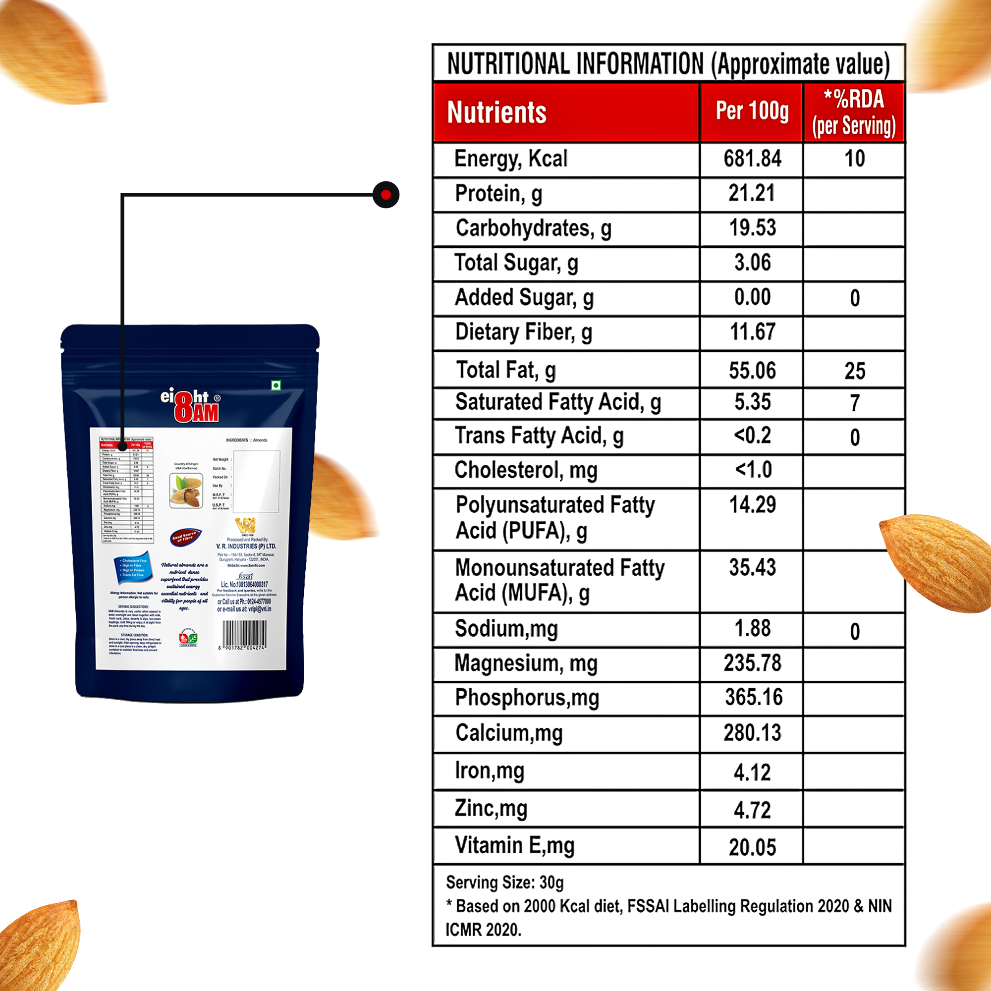 8AM Almonds, 1000g - Image 3