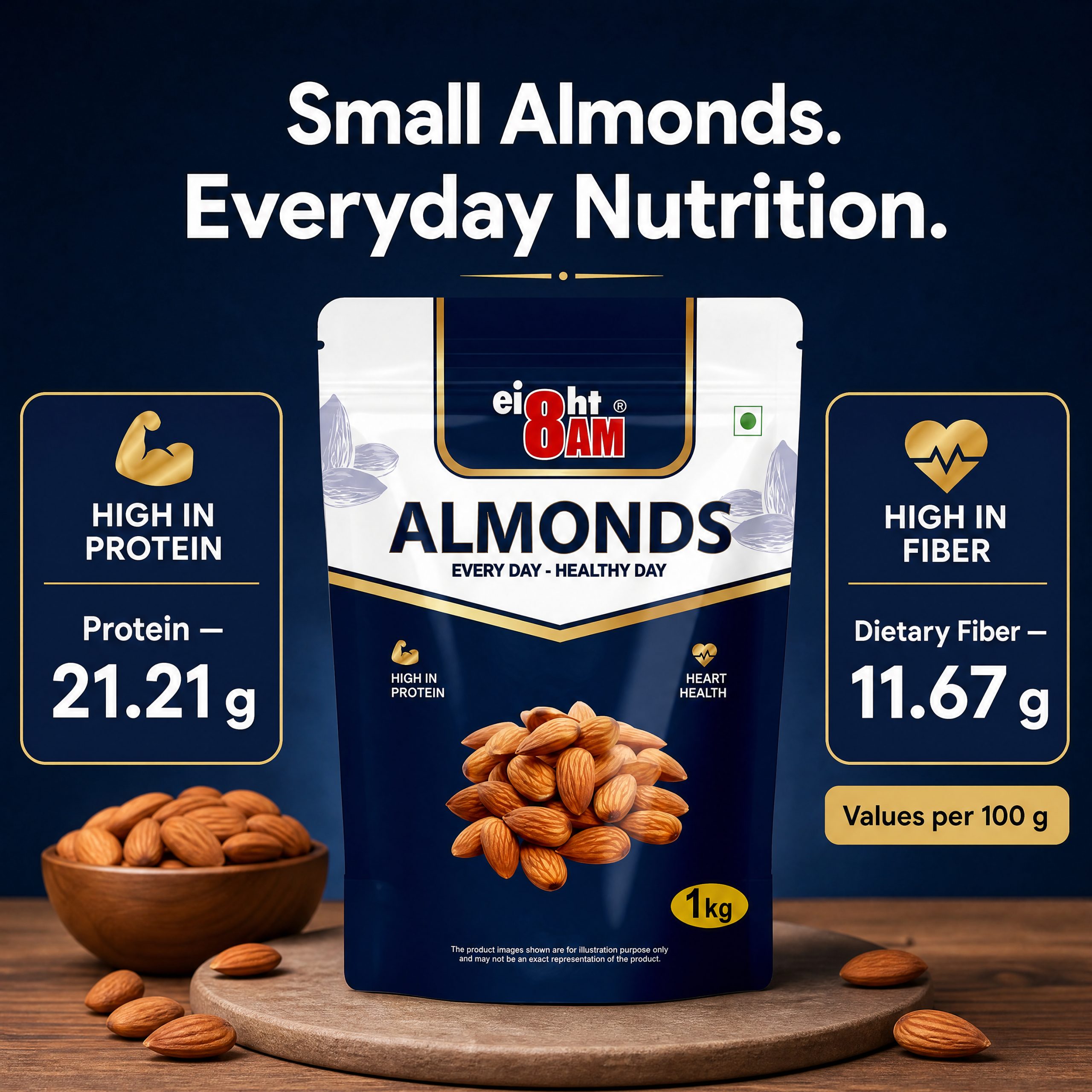 8AM Almonds, 1000g - Image 10