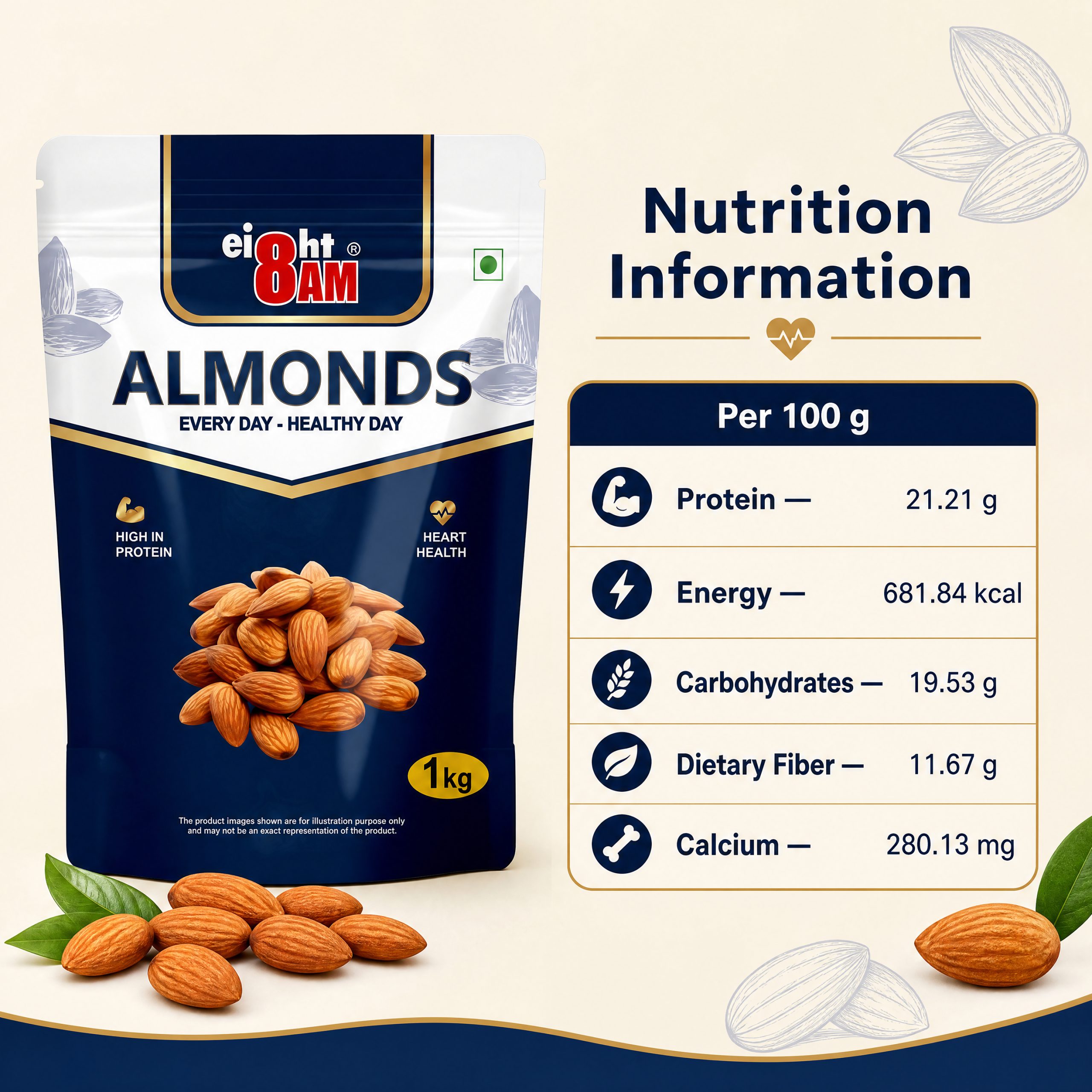 8AM Almonds, 1000g - Image 9