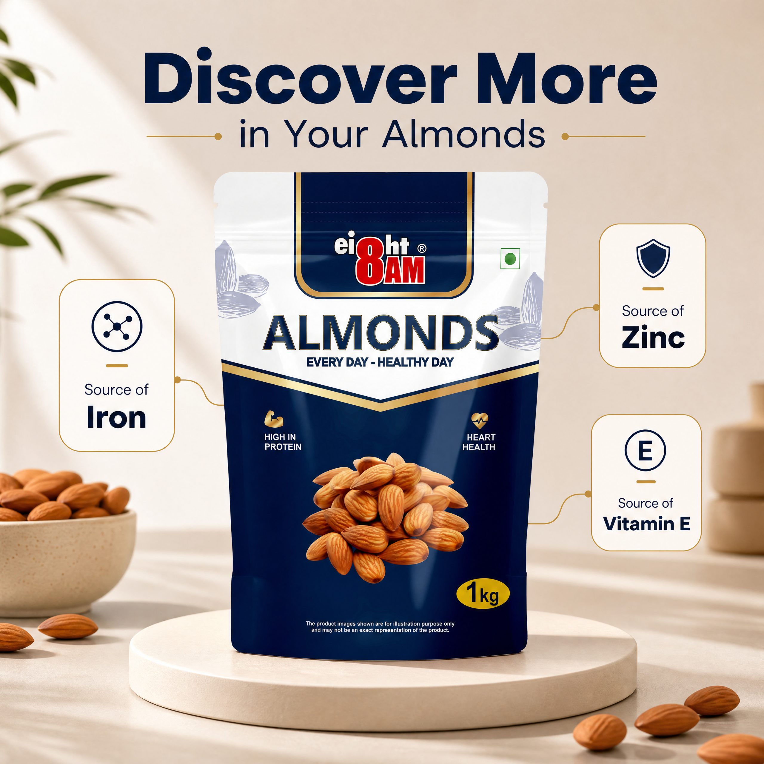 8AM Almonds, 1000g - Image 8